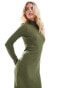 Vero Moda Petite rib jersey maxi dress in dark green