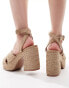 ASOS DESIGN Wide Fit Henderson cross strap mid heeled platform sandals in natural fabrication