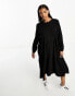 Monki long sleeve smock midi dress in black