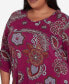 Plus Size Wine Country Women's Floral Paisley Drawstring Sleeves V-Neck Top