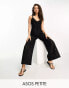 ASOS DESIGN Petite lace beach jumpsuit with cut out in black