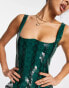 Kaiia vinyl corset detail mini dress in green snake