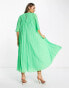 ASOS DESIGN dobby pleated midi dress with flutter sleeves and V detail in green