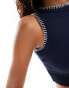 Noisy May ribbed tank top with contrast seam detail in navy