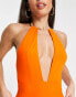 ASOS DESIGN Tall gold necklace trim plunge swimsuit in bright orange