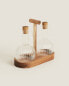 Borosilicate glass and wood cruet set