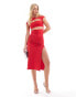 Bershka cut out detail bodycon slinky maxi dress in red