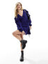 Wednesday's Girl wrap detail ruffle sleeve mini dress in navy blue