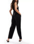 Mango linen look cropped relaxed trousers in black