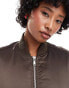 Monki satin bomber jacket with front welt pockets in dark brown