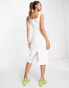 In The Style exclusive sequin square neck midi dress in winter white