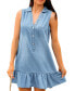 Women's Denim Collared Sleeveless Flounce Mini Beach Dress