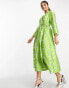 Y.A.S jacquard wrap midi dress in green