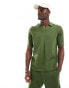 ASOS DESIGN co-ord knitted midweight cotton notch neck polo in khaki