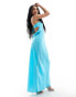 ASOS DESIGN Petite satin bandeau bias maxi dress with tie back in turquoise