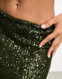 ASOS DESIGN co-ord sequin column midi skirt in green