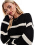 Noisy May Petite slouchy knitted dress in black with beige stripe