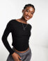 New Look scoop hem slash neck top in dark grey