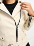 Mango faux leather biker jacket in beige