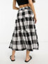 ASOS DESIGN Petite tiered midi skirt in mono gingham