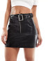 ASOS DESIGN leather look mini skirt with belt detail in black