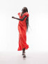 Topshop angel sleeve v neck maxi dress in red