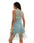 ASOS DESIGN knitted crochet open mini dress in blue