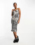 Wednesday's Girl satin cowl neck cami midi dress in beige zebra