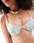 The Frolic eleanora lettuce contrast edge bow detail bikini top in green floral print