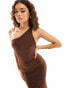 ASOS DESIGN Petite sculpted asymmetric maxi dress in chocolate