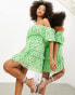 ASOS EDITION blouson off shoulder tiered broderie mini dress in bright green