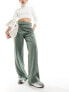 Vila belted high waist tailored trousers in green