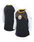 Women's Black/White Pittsburgh Steelers Knockout Arch Raglan Tri-Blend 3/4-Sleeve T-Shirt