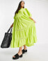 Topshop Tall broderie oversized chuck on maxi dress in chartreuse