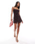 Bershka cowl neck lace up back mini dress in black cherry print