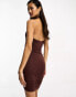 ASOS DESIGN high neck ruched mini dress in chocolate