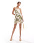 & Other Stories linen mini flippy dress with adjustable straps and panelled seams in botanical leaf print