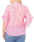 Plus Size Printed Pintuck Flutter 3/4-Sleeve Henley Blouse