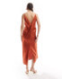 ASOS DESIGN satin cami maxi dress with lace trim in rust