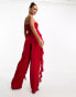 Kaiia chiffon ruffle wide leg trouser co-ord in red