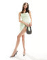 Heiress Beverly Hills exclusive premium satin corset wrap mini dress in pale green