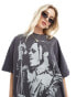 ASOS DESIGN oversized t-shirt with lenny kravitz licence graphic in washed charcoal