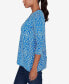 Petite Ring Neck Medallion Puff Printed Knit Top with Asymmetric Hem