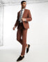 ASOS DESIGN slim suit jacket in chocolate slubby texture