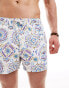 ASOS DESIGN swim shorts in short length in paisley print in off white