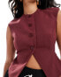 Kaiia tailored button through split front waistcoat in burgundy