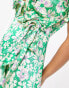 Topshop Petite floral wrap daisy mini dress in green