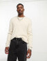 ASOS DESIGN – Gerippter Basic-Strickpullover in Steinbeige mit Oversize-Schnitt und Rundhalsausschnitt