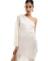 Pretty Lavish Hen one shoulder fringed midaxi dress in ivory