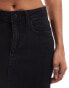 Vila high waisted denim front split midi skirt in black wash